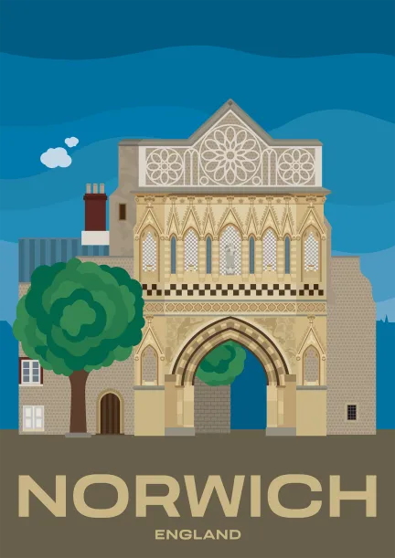 St. Ethelbert's Gate, ein Tor aus dem 14. Jahrhundert zum Cathedral Close von Norwich in Norfolk, England.